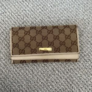 Authentic Gucci Wallet Purse Bifold GG Blue Beige Woman  Used